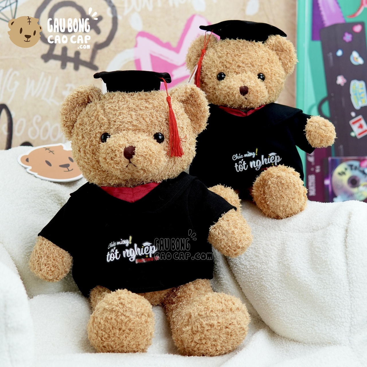 Gấu Bông Tốt Nghiệp – Gấu Teddy tốt nghiệp lông xù màu Vàng